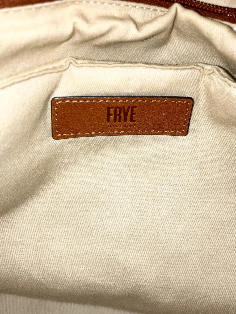 FRYE Leather Ring Tote Bag Women Large Shoulder Purse Cognac Brown Everyday